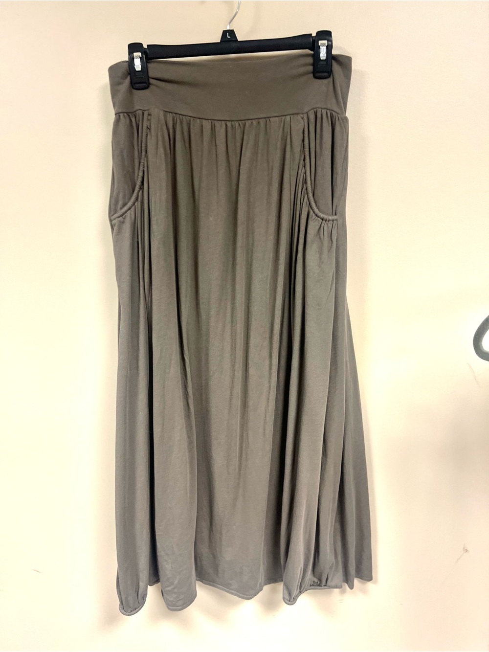Garnet Hill Olive Green Maxi Skirt with Pockets